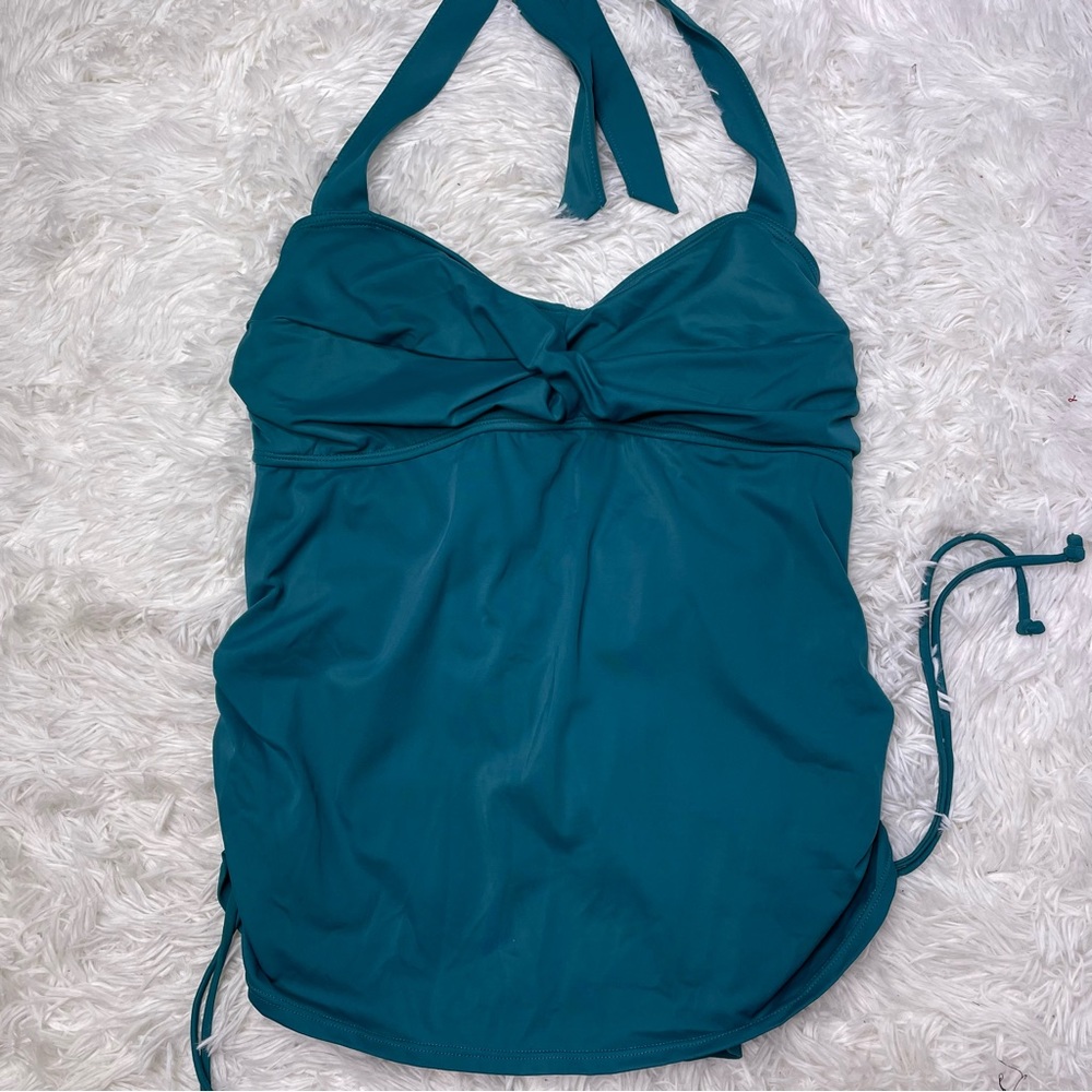 NEW Tropical Escape Teal Ruched Sides Tankini Top